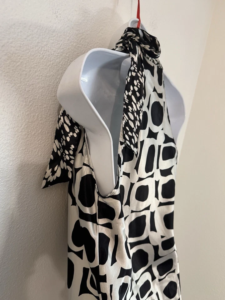 Pañuelo Corbata Vintage Años 90 Y2k Halter Top Corazón y Alma Mod Sedoso Negro Blanco M Foto 4 de 4