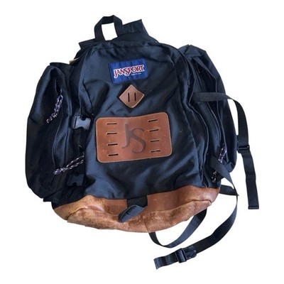 RARE Jansport Daypack Leather Bottom Rucksack Vintage 90s Black Made In USA