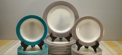 Pyrex Tableware Corning Turquoise Gray Plates (24 Piece Set) Dinner Bread Plates