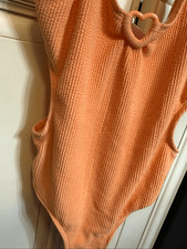 Zara Girls Crinkle Textured Cutout Side One-Piece Swimsuit Orange Size 11-12