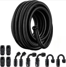 6AN 20FT Fuel Line Kit, 6AN Nylon Braided Fuel Line Hose Fitting Kit CPE Black