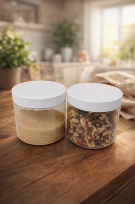 250ml klare Kunststoffgläser mit weißem Deckel - für Kräuter, Nüsse & Saucen - 24er Set