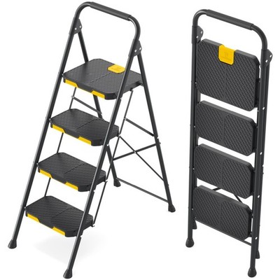 4 Step Ladder, Sturdy Steel Step Stool with Safe-Lock Design, Handrail, Anti-...