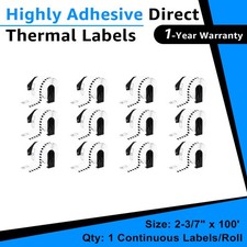 12 Rolls DK2205 Continuous Label for Brother QL-800 QL-810W QL-820NWB QL-1050N