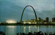 1967 Gateway Arch St. Louis Missouri Night Skyline Curt Teich Postcard MO