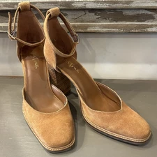 Diba True Women's 10 Block High Heels Sandals Carmel Tan Suede Closed Toe Shoes