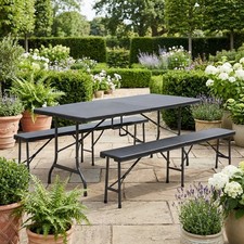 LIF Tavolo da Giardino Set Birreria Tavolo + 2 Panche 180x75x74 cm Antracite