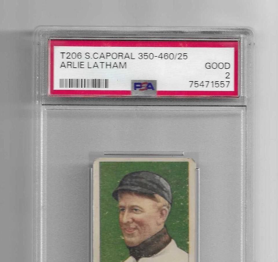 1909 T206 SWEET CAPORAL 350-460 TOBACCO BASEBALL CARD ARLIE LATHAM PSA 2 GIANTS - Image 2 of 4
