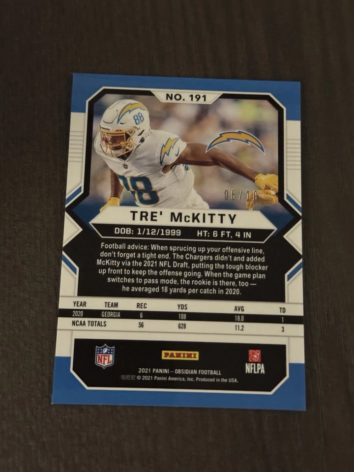2021 Panini Obsidian Rookies Electric Etch Red SSP /10 #191 TRE’ TRE McKITTY RC - Image 2 of 2