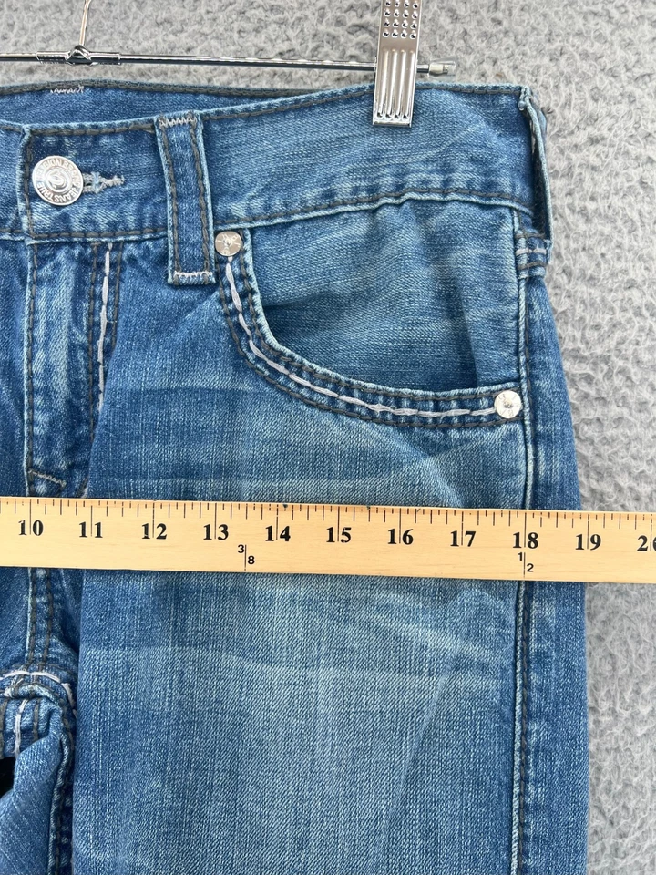 Pantalones de mezclilla ajustados True Religion Big T para hombre 32 (ajuste 32x33) desgastados pierna recta Foto 4 de 4