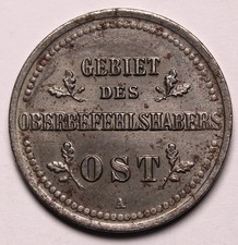 1916 A Germany WWI - Ober Ost 2 Kopecks Occupation Coinage KM# 22 Iron Cross gEF