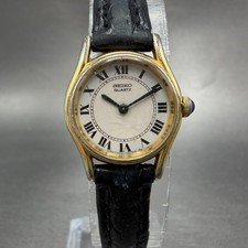 Seiko Watch Women 20mm White Dial Gold Tone Round 1400-0029 New Battery Vintage