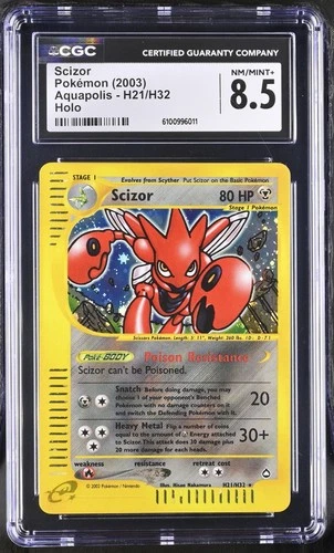 2003 POKEMON AQUAPOLIS #H21 SCIZOR-HOLO CGC 8.5 Ereader Mint+