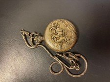 Horse  floral pattern pocket watch, metal chain, vintage style