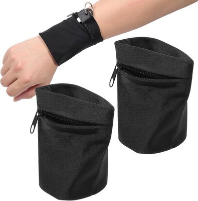 2 Pcs Wrist Wallets for Women Wristband with Zipper Key Card Storage black 