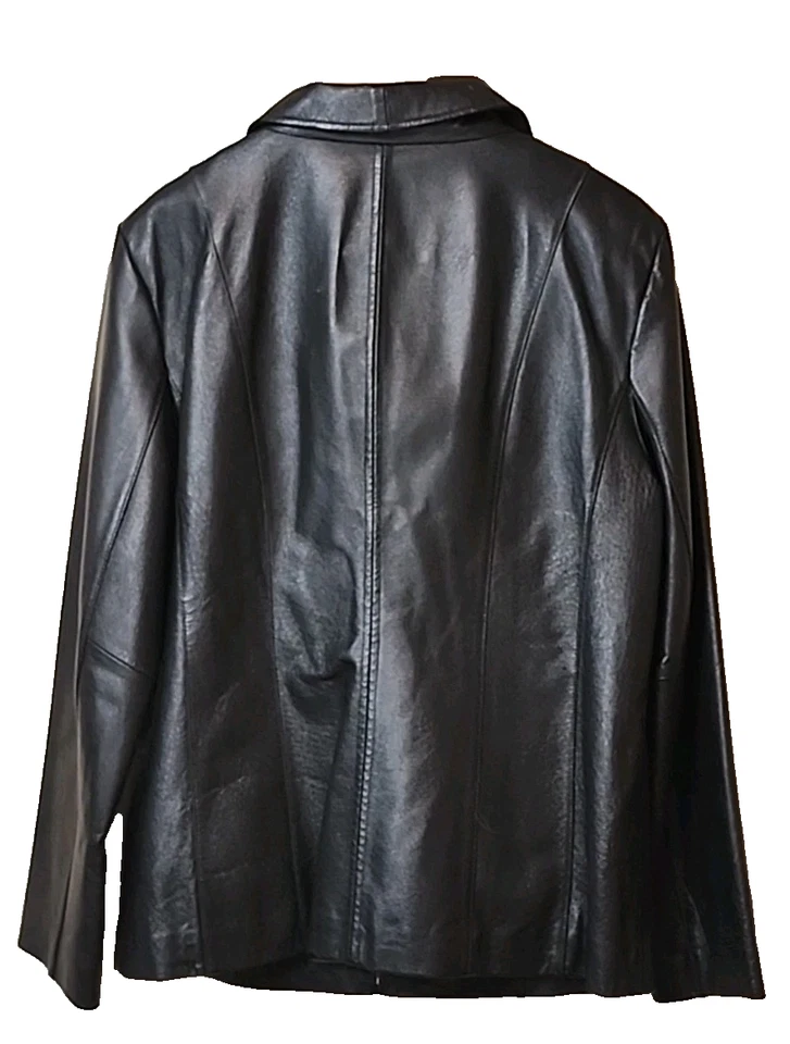 Excelente Chaqueta de Cuero East5th-Mujer-Gen Negra Talla Grande Cremallera. Foto 2 de 4