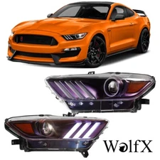 Blue-Purple LED Bar Headlights For 2015-2017 Ford Mustang Coupe Convertible L+R