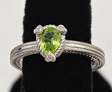 Judith Ripka Ring Sterling Silver Pear Shaped Peridot & Diamonique Ring Sz 9