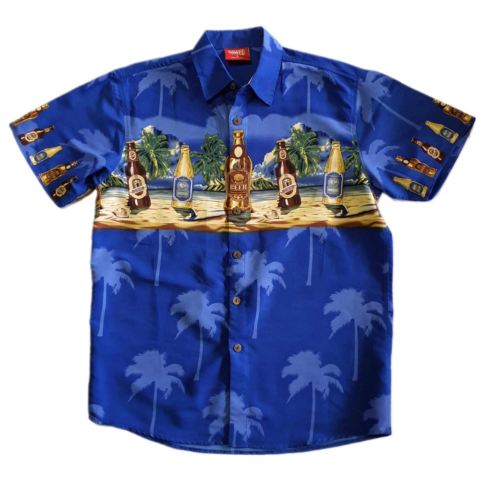 Lowes Men's Hawaiian Shirt, Size Small, Blue Tropical Beach And Beers Print Gift