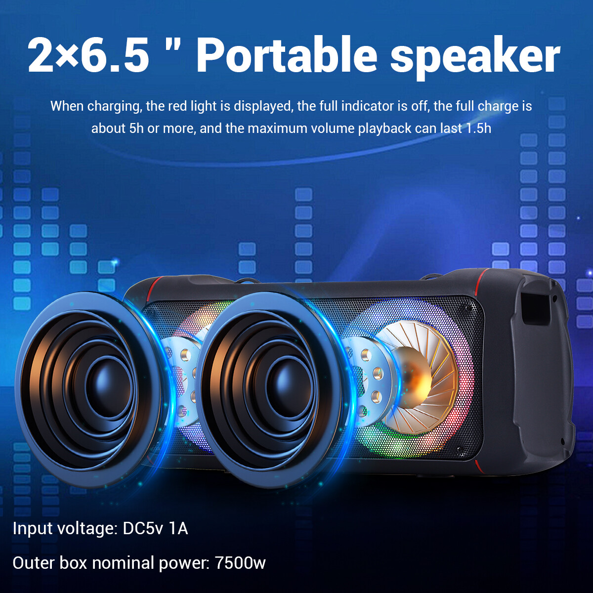 Loud Portable Bluetooth Speaker Dual Sub woofer Party Heavy Bass Sound System