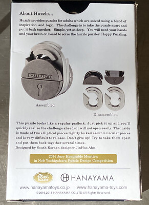 PADLOCK Hanayama Cast Metal Brain Teaser Puzzle (Level 5) Challenge, New