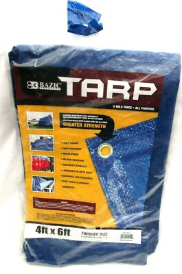 Bazic Products 4 ft x 6 ft 5 Mils Thick All Purpose Blue Tarp Cover-Brand New!  