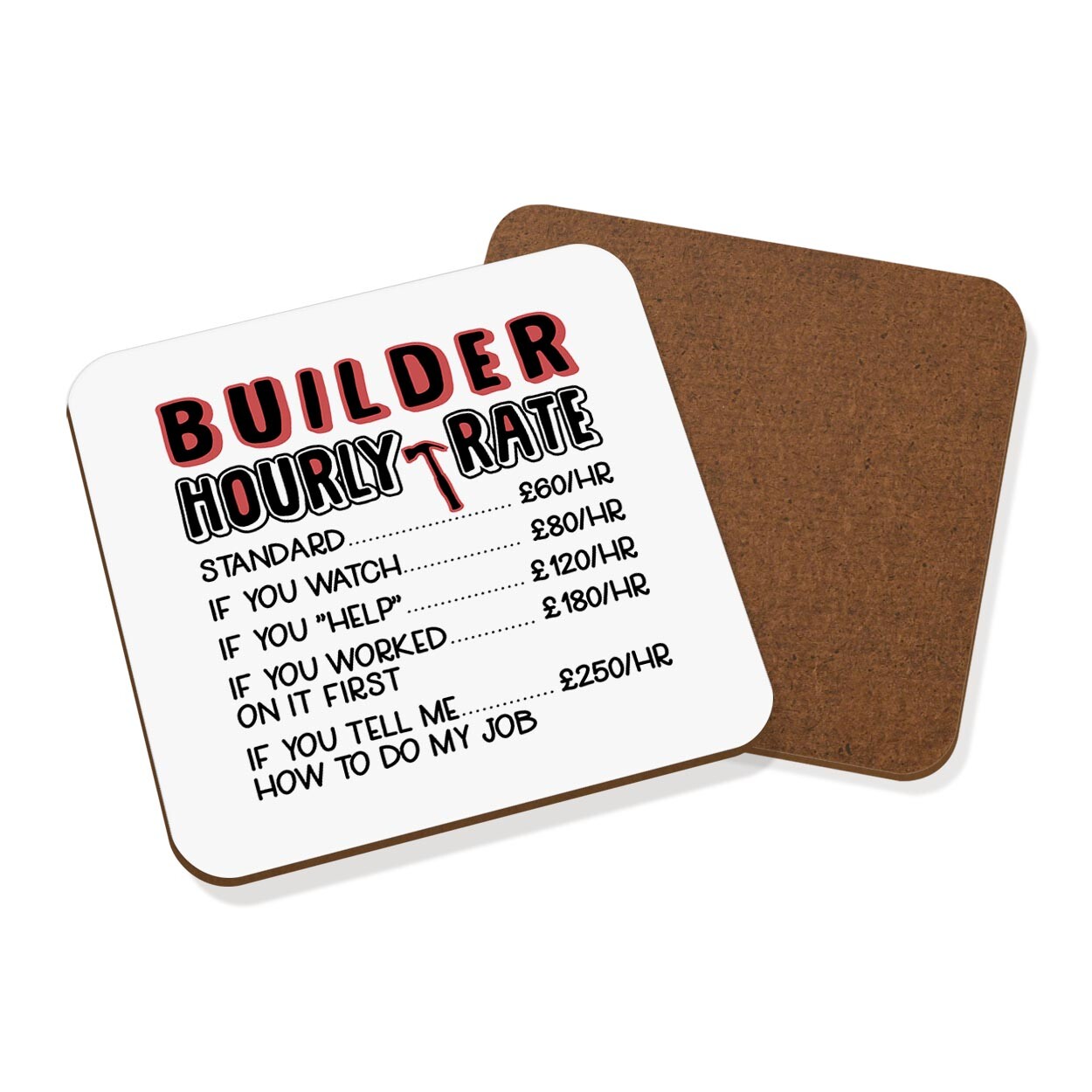 Builder Hourly Rate Coaster Drinks Mat Funny Joke Sarcastic Awesome World's Best