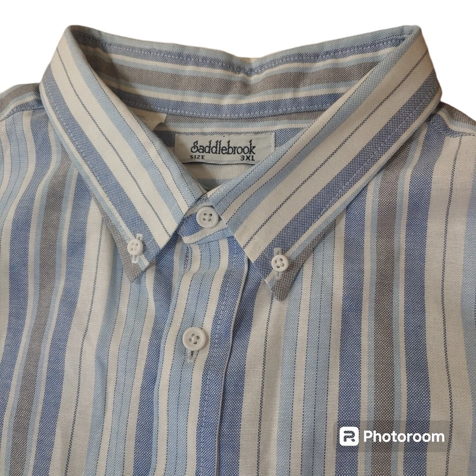 Saddlebrook Vtg Dress Shirt Men Sz 3X Coastal Blue Striped Cowboy Rodeo Button  - Image 2 of 4