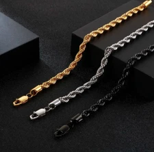 Quality 316L Stainless Steel 5MM Twisted Rope Chain Bracelet (8", 8.5")