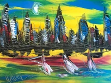 CITY SCAPE   Original Oil Painting canvas IMPRESSIONIST   KAZAV NUB9PwTy8P