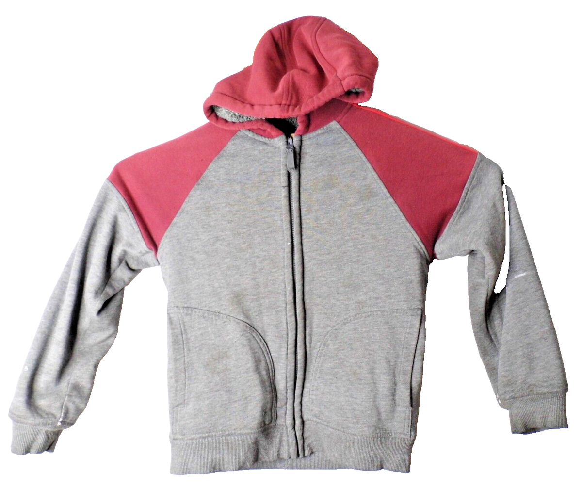Wonder Nation Unisex Gray/Red Sherpa Fleece Lined Full Zip Hoodie Size L  10-12