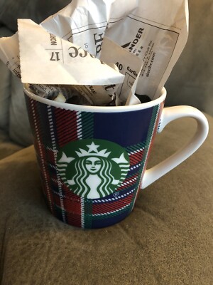 Starbucks 18oz Plaid Coffee Mug Cup Wide Brim.