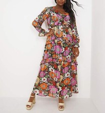 SIMPLY BE LADIES RUFFLE RETRO PRINT LONG SLEEVE MAXI DRESS NEW (ref 424) SALE