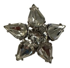 Vintage Silver Tone Clear Rhinestone Faceted Pronged Star Brooch Pin Elegant New