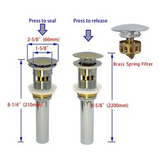 One Chrome Pop up Sink Drain with Overflow Chrome Brass Spring Filter Bathroom