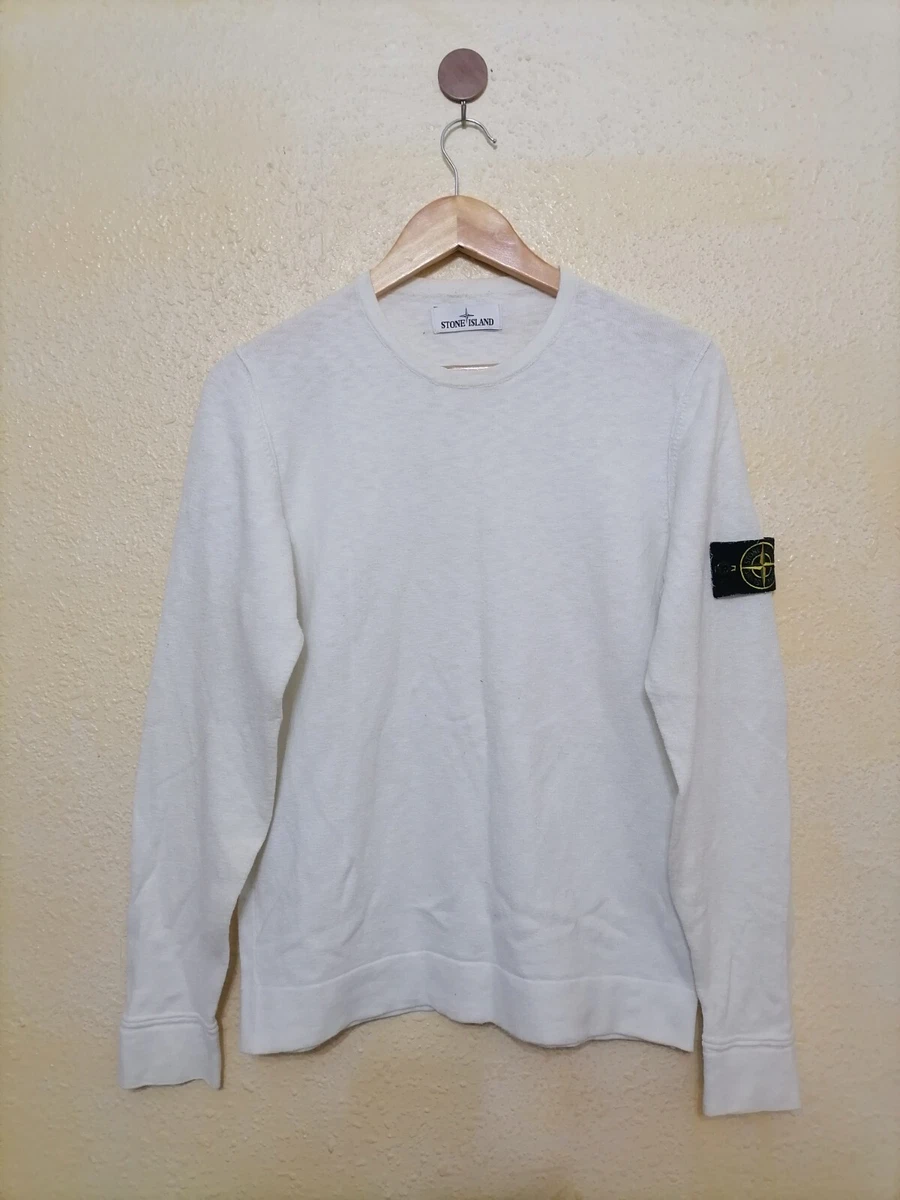 STONE ISLAND AUTHENTIC COTTON WHITE SWEATER CREW NECK PULLOVER