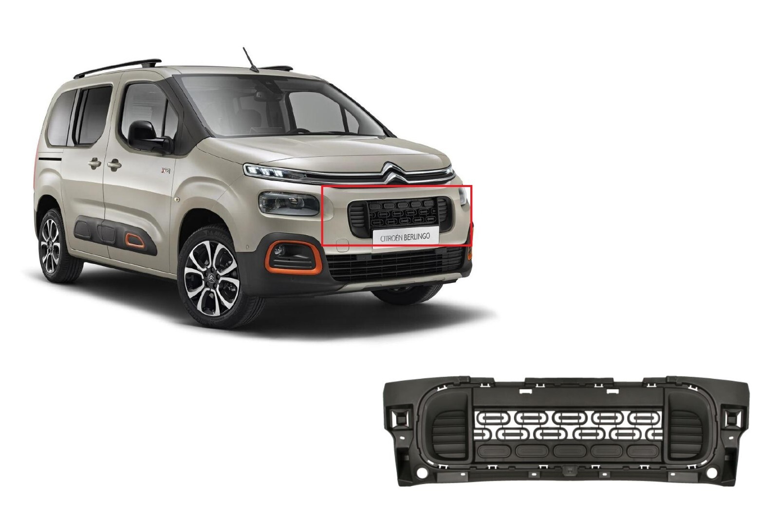 Grille pare-chocs avant centre pour Citroën Berlingo III de 2018 à 2026