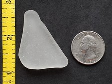 PURE BEACH SEA GLASS SURF TUMBLED WHITE CLEAR SNOW FROSTED TRIANGLE PENDANT L3