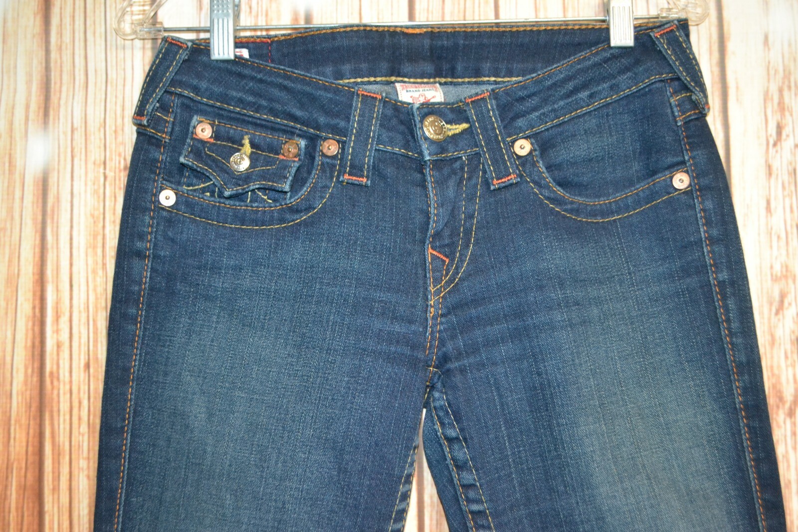 True Religion Women's Joey Bootcut Thick Stitch U Blue Denim Jeans Sz 28x30 thumbnail 5