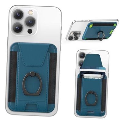 For Magsafe Wallet with Grip, 6-Card Holder, Stronger Magnetic Blue+Phone Grip
