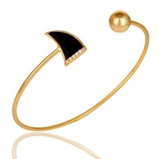 14K Gold Plated 925 Silver Handmade Black Onyx Zircon Cuff Bangle Jewelry