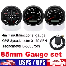 3 Gauge Set GPS Speedometer 0-160MPH Tacho 85mm 4in 1 Fuel Gauge Temp Oil Volt
