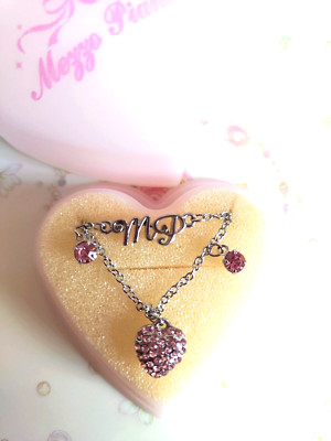Mezzo Piano Layered Necklace Pink Rhinestone Heart Silver & Heart Case Kawaii