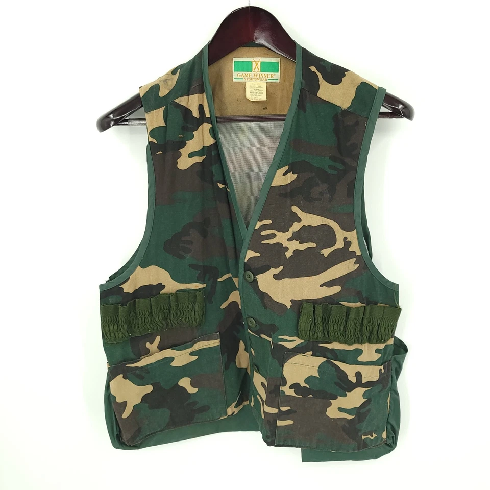 Vintage Game Winner Camo Hunting Vest Mens S / M 38/40 Duck Hunting Button Up - Image 2 of 4