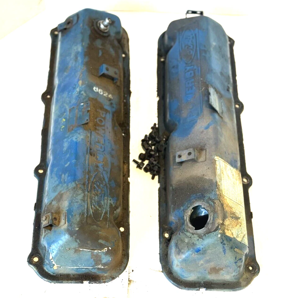 1987 Ford F250 F350 460 7.5L Engine Valve Covers Big Block Ford Emblem OEM - Image 2 of 4