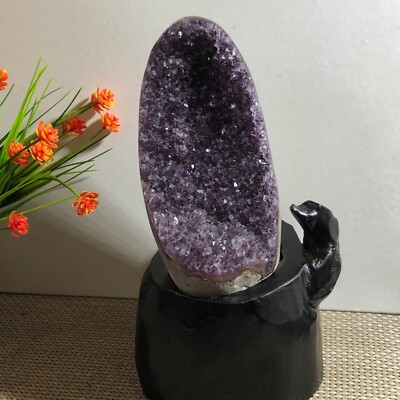  Amethyst Geode Quartz Cluster Crystal Specimen  +lampstand 2830g d11
