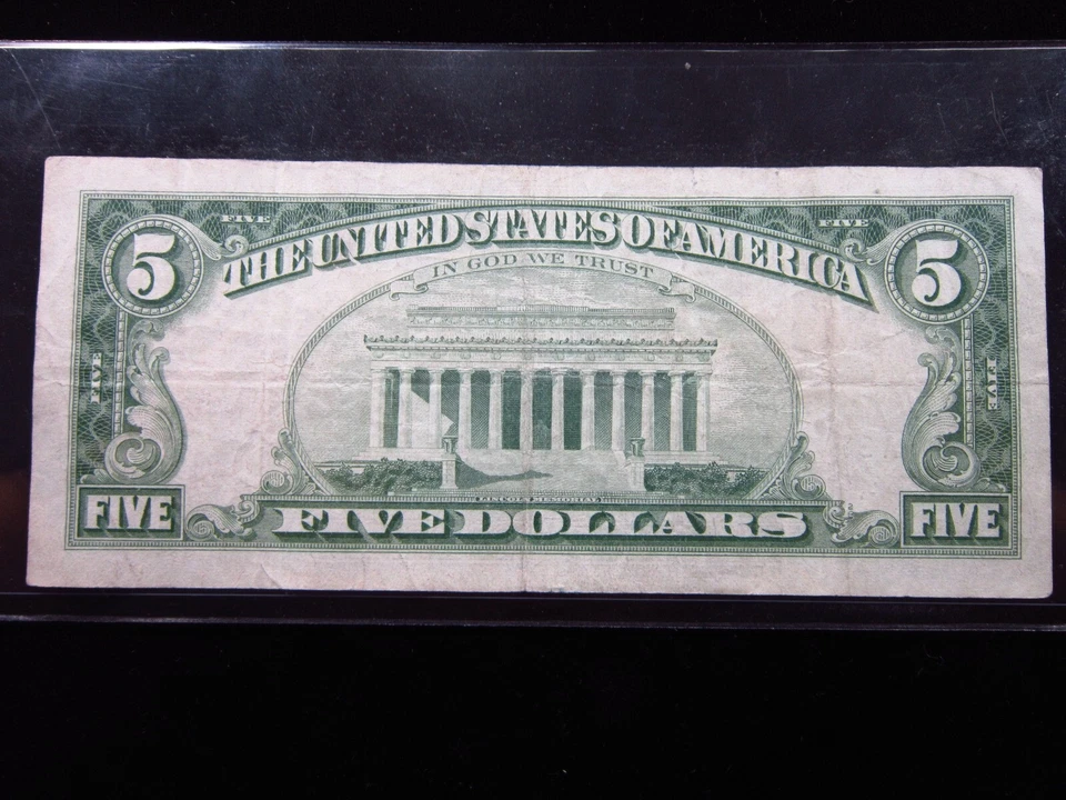 USA $5 1963 A37422623A # UNITED STATES Note RED Seal LINCOLN Bill Dollar Money - Image 2 of 2