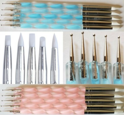 5Pcs 2 Way Nail Art Silicone Tip Pen Brushes Dotting Tools Marbleizing Painting