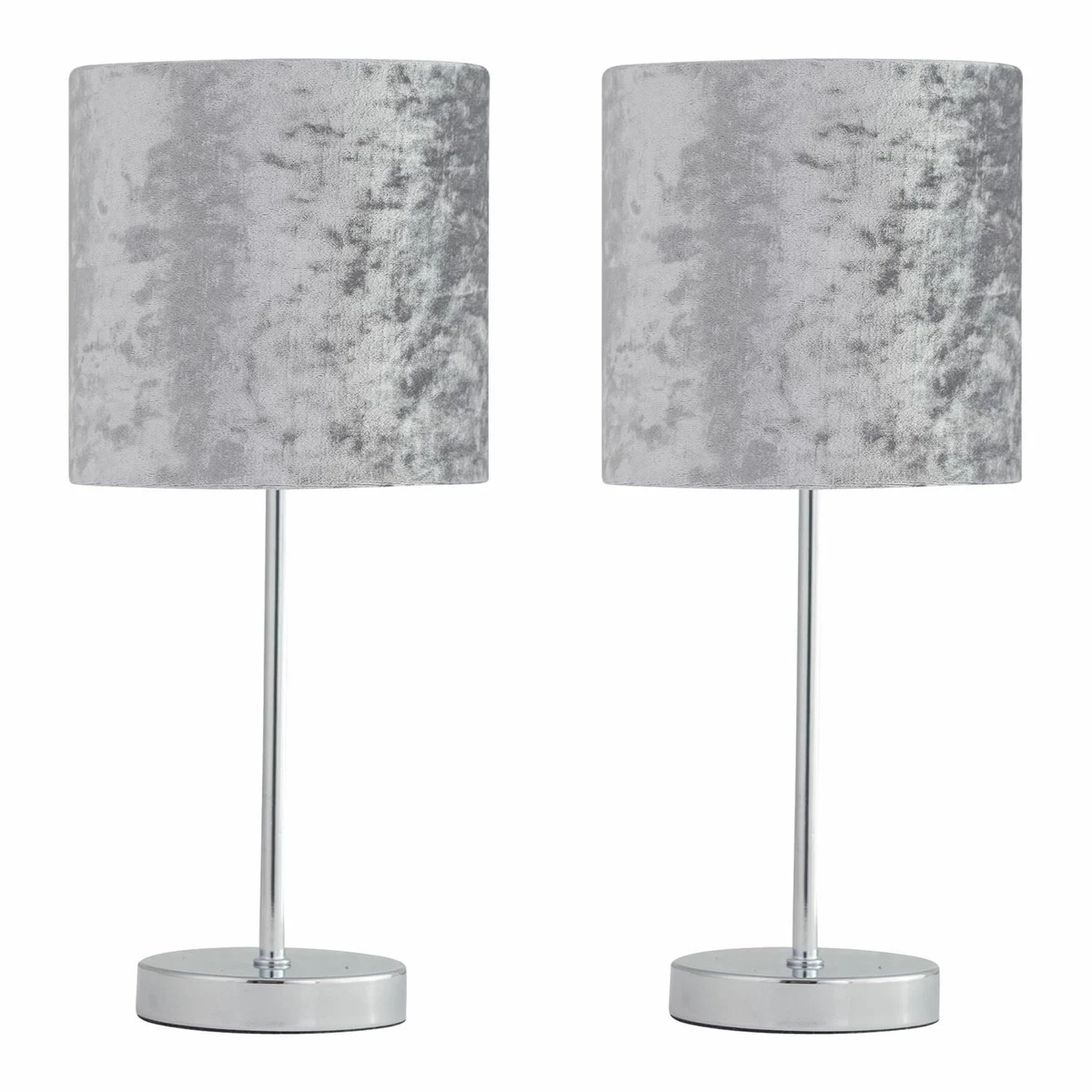 Set of 2 Modern Chrome 35cm Table Lamp Bedside Lights Grey Crushed