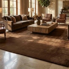 Luxury Brown Hand Tufted Rug   Plush Solid Wool Area Rug   Modern Minimalist
